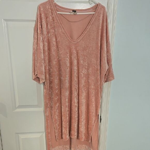 Pink Velvet V-Neck Tunic - Picture 1 of 6